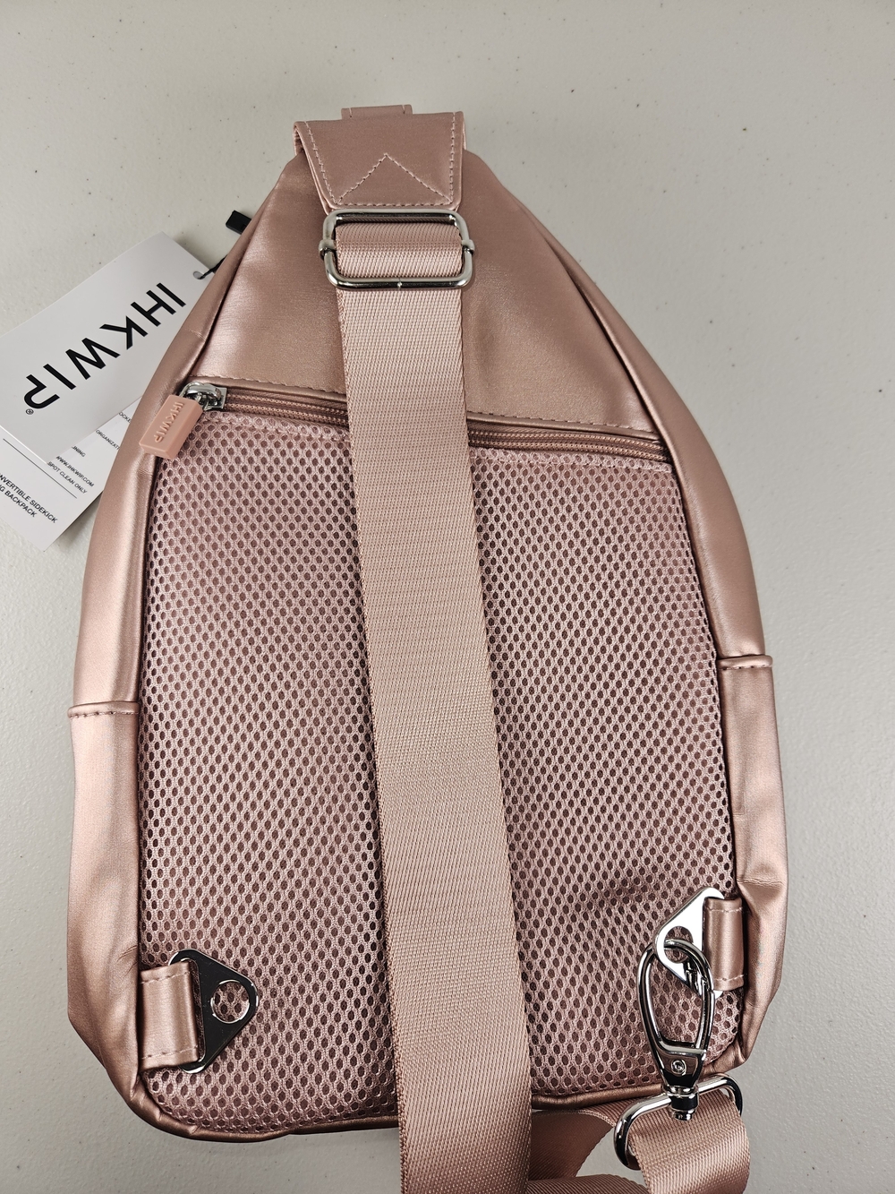 Ihkwip NWT THE CONVERTIBLE SIDEKICK SLING BACKPACK - Rose Gold WOVEN - Picture 11 of 16